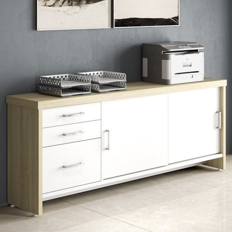Balcão para Escritório 160cm 2 Portas 3 Gavetas Corp A06 Carvalho/branco - Mpozenato