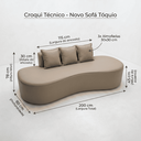 Ver imagem 2 de Sofá Tóquio Puff Orgânico Corino 200cm com 3 Almofadas Design Curvo Luxo para Sala e Recepção:Bege