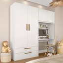 Ver imagem 1 de Guarda Roupa Infantil 4 Pts 2 Gav com Escrivaninha Joy Bco/frei - M.a Branco/freijó