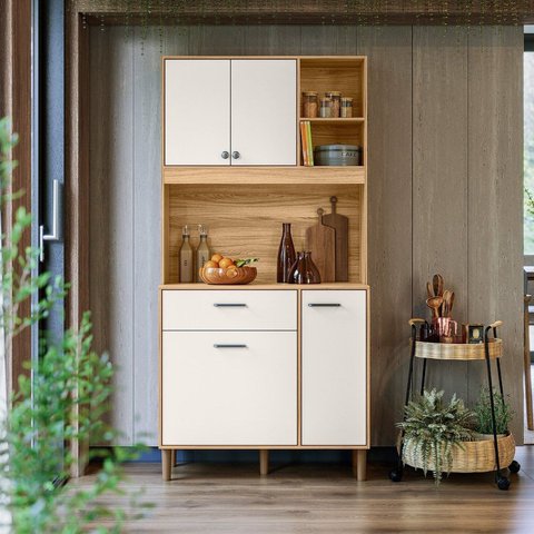 Armario de Cozinha 4 Portas 1 Gaveta Erva Doce 90 Branco/Freijó/Off White Cristal