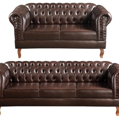 Conjunto Dom Pedro 2 e 3 Lugares Retrô Decorativo Chesterfield Classico