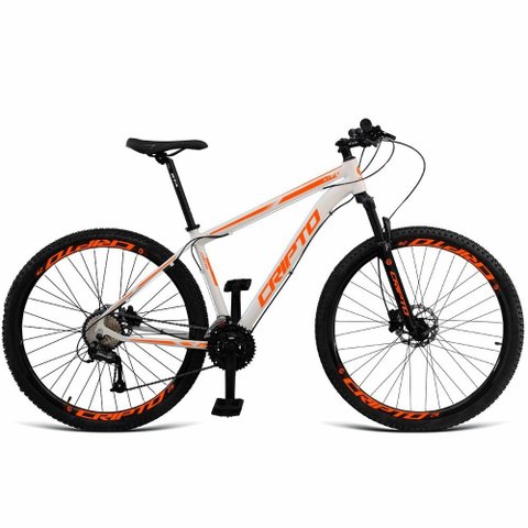 Bicicleta Unisex 21" Aro Aero 29 24v Freios a Disco Suspensão 80mm Guidão Curvo Branco/laranja