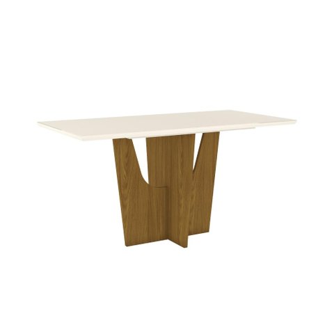 Mesa de Jantar Vértice 160 cm com Tampo de Vidro - Nature/Off White