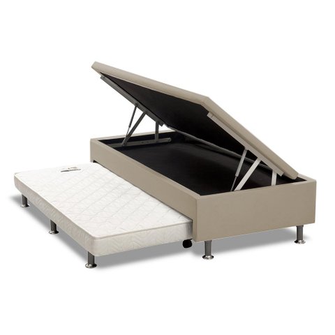 Base Box Baú Solteiro com Auxiliar Mola Bonnel Sintético Bege 56x78x188
