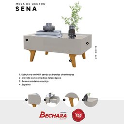 Mesa de Centro Decorativa em Mdf Sena Tampo em Espelho Gaveta com Corrediça Telescópica - 5