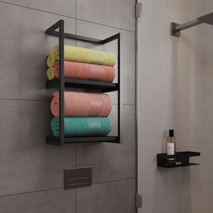 Toalheiro Banheiro Industrial Ita Prateleira Imbuia para Organização Toalhas e Decor - Preto/imbuia