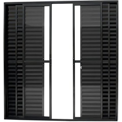 Porta de Aluminio Balcão 6 Folhas com Trinco Linha Leve:2,10 X 2,00/preto