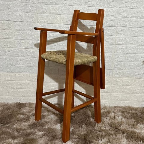 Cadeira de Alimentação Infantil Assento de Palha - Verniz