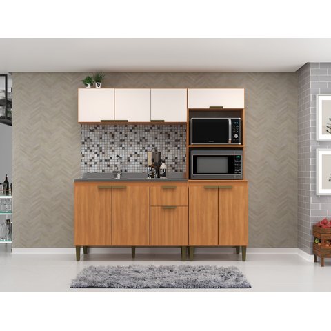 Cozinha Iara Modulada 3 Peças com Torre Quente Marrom/Freijó/Off White