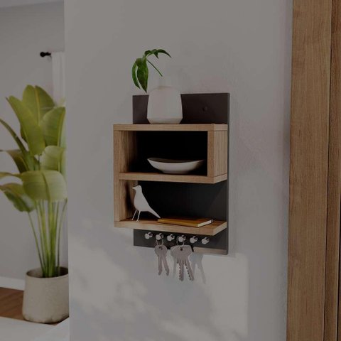 Porta Chaves Dublin Organizador Decoração Preto e Freijo