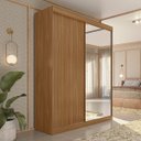 Ver imagem 1 de Guarda-roupa Solteiro 2 Portas de Correr 2 Gavetas e Espelho Peônia Yescasa