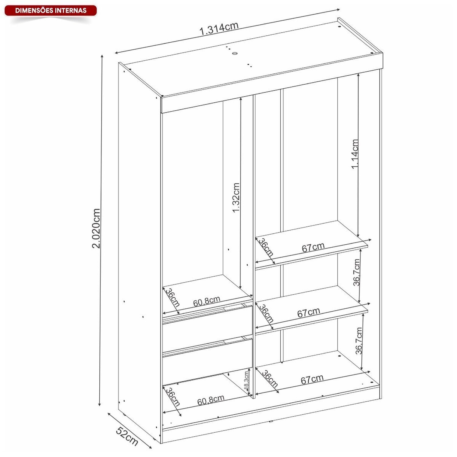 Guarda-roupa Solteiro 2 Portas de Correr 2 Gavetas e Espelho Peônia Yescasa - 13