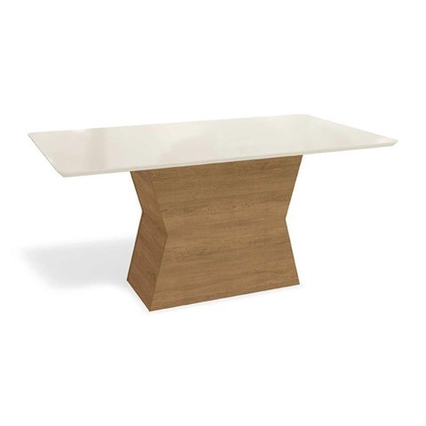 Mesa de Sala Jantar Tilia + Tampo Vidro 160x90cm Freijó Off White