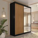 Ver imagem 1 de Guarda-roupa Solteiro 2 Portas de Correr 2 Gavetas e Espelho Peônia Yescasa