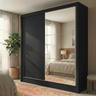 Guarda-Roupa Solteiro com Espelho 2 Portas de Correr e 2 Gavetas Peônia Yescasa Amêndola/Preto Prime TX - 2