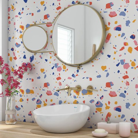 Papel de Parede Adesivo Granilite Pedras Coloridas Lavável Fosco 10m