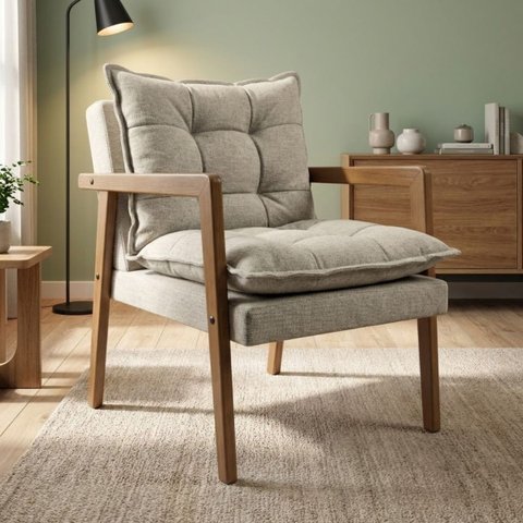 Poltrona Moderna Confortável Sala de Estar com Design Elegante Estofado Sofisticado Madeira Natural