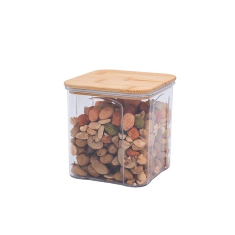 Pote de acrílico 900ml com tampa de bambu transparente quadrado - Oikos