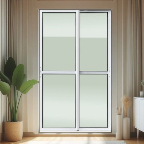 Porta de Correr 2 Folhas Moveis 210 x 120 Elite com Fecho Automático Vidro Liso Branco Brimak