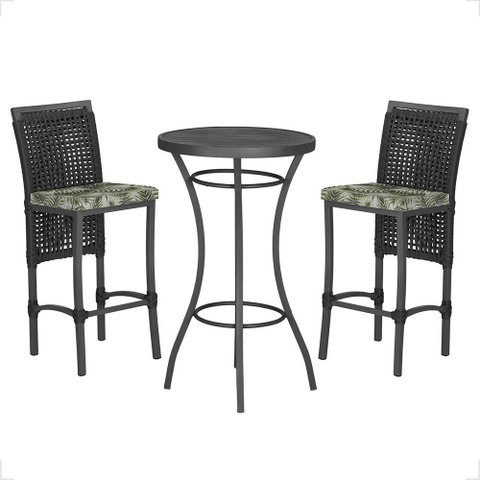 Mesa Bistrô e 2 Banquetas Roma Preta Corda Náutica Estofado 5 Trama Original