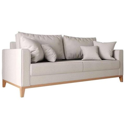 Sofá 3 Lugares Beny Base em Madeira Linho Bege