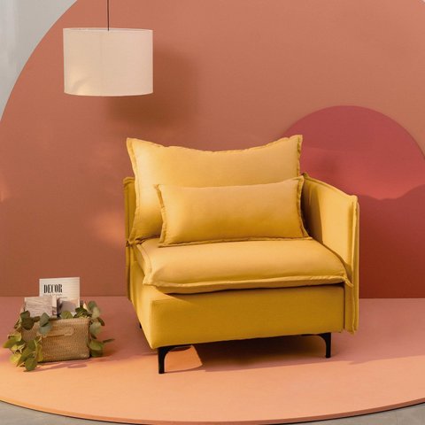 Sofá Modular Braço Lateral com Pé Metal Sôma CabeCasa MadeiraOriginals Amarelo Mostarda