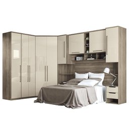 Quarto Modulado Casal Doce Vida 7 Peças Castanha/Off White - PR Móveis - 1