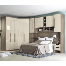 Quarto Modulado Casal Doce Vida 7 Peças Castanha/Off White - PR Móveis - 2