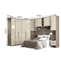 Quarto Modulado Casal Doce Vida 7 Peças Castanha/Off White - PR Móveis - 5