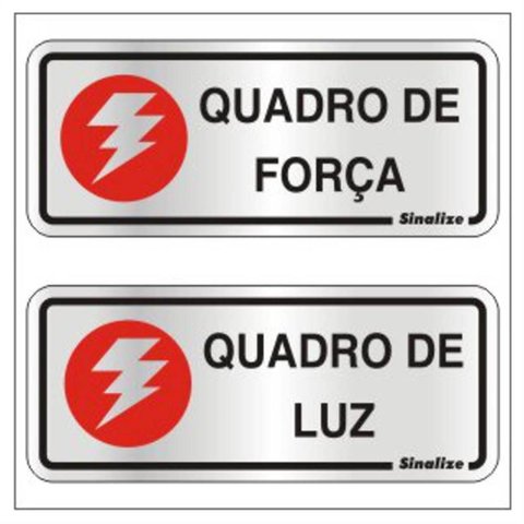 2 Placas de Alumínio Auto-adesiva 15x6cm Quadro de Força / Quadro de Luz -120 Al - Sinalize Placa Au