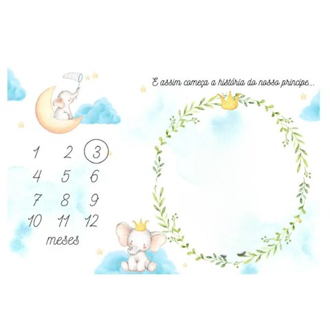 Lençol Mêsversário Cenário para Fotos Bebê Elefante Menino Minha Estrelinha Lençol Mêsversário Cenár