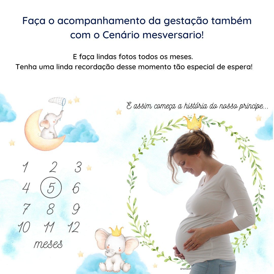 Lençol Mêsversário Cenário para Fotos Bebê Elefante Menino Minha Estrelinha Lençol Mêsversário Cenár - 4