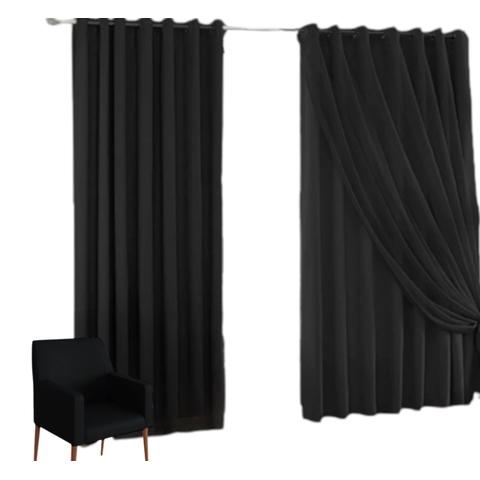 Cortina Blackout com voil 6,00x2,70 Para Varão Duplo:Preto