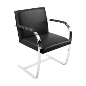 Cadeira Brno Escritório Couro Sintético Preto Barra Chata Cromada