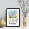 Quadro Arte Xícara de Chá Abstrata Flores 33x24cm - com Vidro:moldura Preta - 1