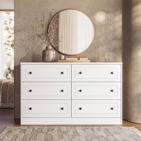 Cômoda para Quarto Fort em MDF 140x85,7cm 6 Gavetas Branco 1328