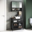 Ver imagem 2 de Gabinete Banheiro 80cm 2 Portas Metal com Cuba e Espelheira Cor:preto com Grafite