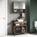 Ver imagem 1 de Gabinete Banheiro 80cm 2 Portas Metal com Cuba e Espelheira Cor:preto com Grafite