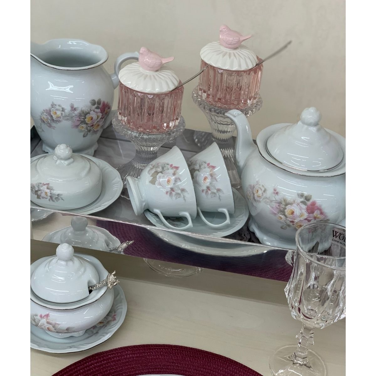 Aparelho de Chá e Café Porcelana Schmidt 53 peças - Dec. Martha 2309 -  SCHMIDT