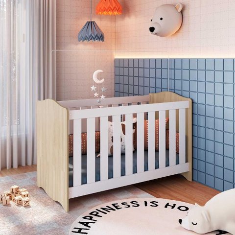 Berço Infantil 3 em 1 Sofa e Minicama C/ Regulagem de Altura Cor:carvalho Araguaia com Branco
