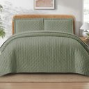 Ver imagem 2 de Kit Cobre Leito Elegance King Percal 300 Fios Colcha Matelassê Plissado 3 Peças Verde
