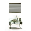 Ver imagem 1 de Gabinete de Vidro 70cm Curvado Duplo Inox com Cuba Chapéu - Ouro Envelhecido