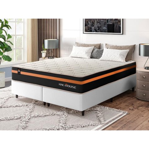 Conjunto Cama Box c/ Molas Ensacadas Sirius Preto King 193x203x65