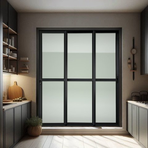 Porta de Correr 3 Folhas Moveis Sequenciais 210 x 240 Elite com Fechadura Tetra Vidro Liso Preto Brimak