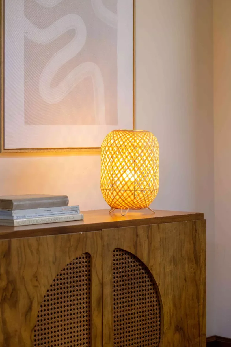 Abajur Luminária de Mesa Tecelagem Rattan Natural 40x24 - 3