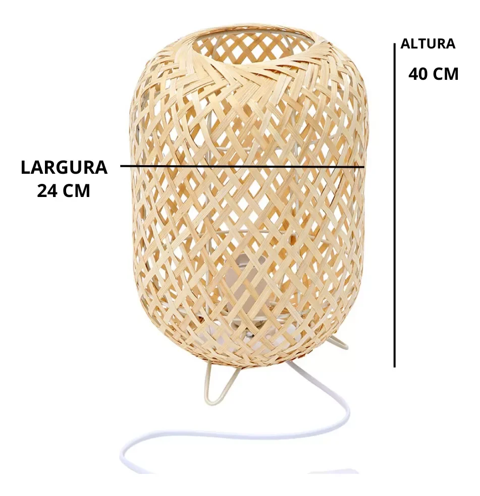 Abajur Luminária de Mesa Tecelagem Rattan Natural 40x24 - 5