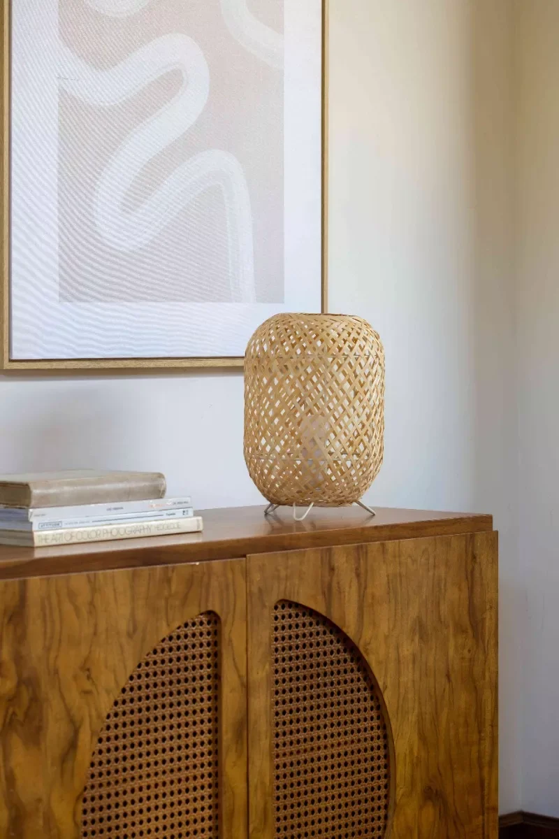 Abajur Luminária de Mesa Tecelagem Rattan Natural 40x24 - 2