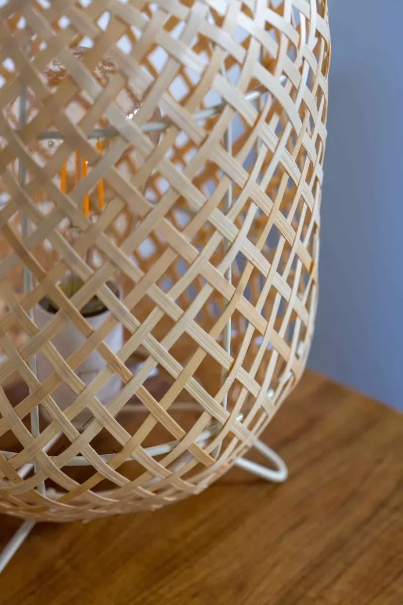 Abajur Luminária de Mesa Tecelagem Rattan Natural 40x24 - 4