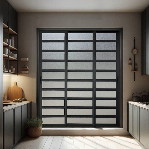 Porta de Correr com Travessas 3 Folhas Moveis Sequenciais 210 x 240 Elite com Fecho Automático Vidro