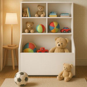 Estante Infantil Livreiro com Nichos e Baú Porta Brinquedos:branco